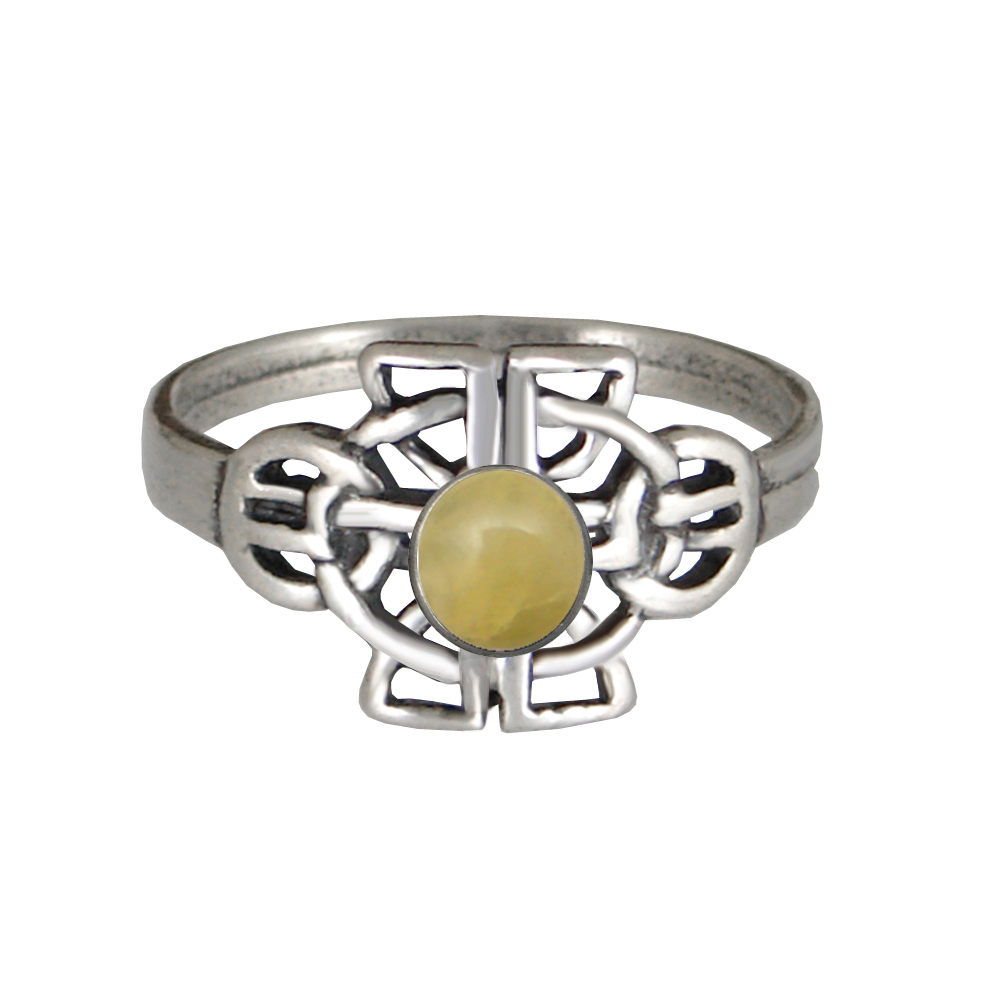 Sterling Silver Celtic Knotwork Ring With Yellow Jade Size 11